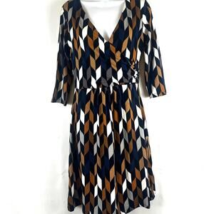 Boden Knit Printed Dress Criss Cross Top Banded Waist 3/4 Sleeves Size 12P